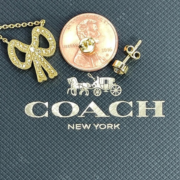 Coach New York Necklace Earrings Swarovski Crystal Ribbon Pendant - Picture 10 of 10